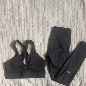 Dar Grey Fabletics Sports Bra and Leggings Set